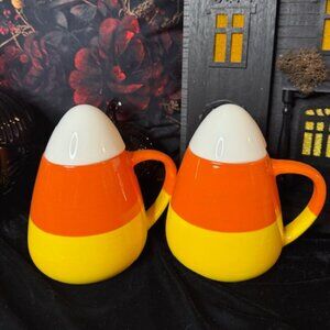 Mr. Christmas Candy Corn Mugs Set of 2 Ceramic Halloween Coffee Cups